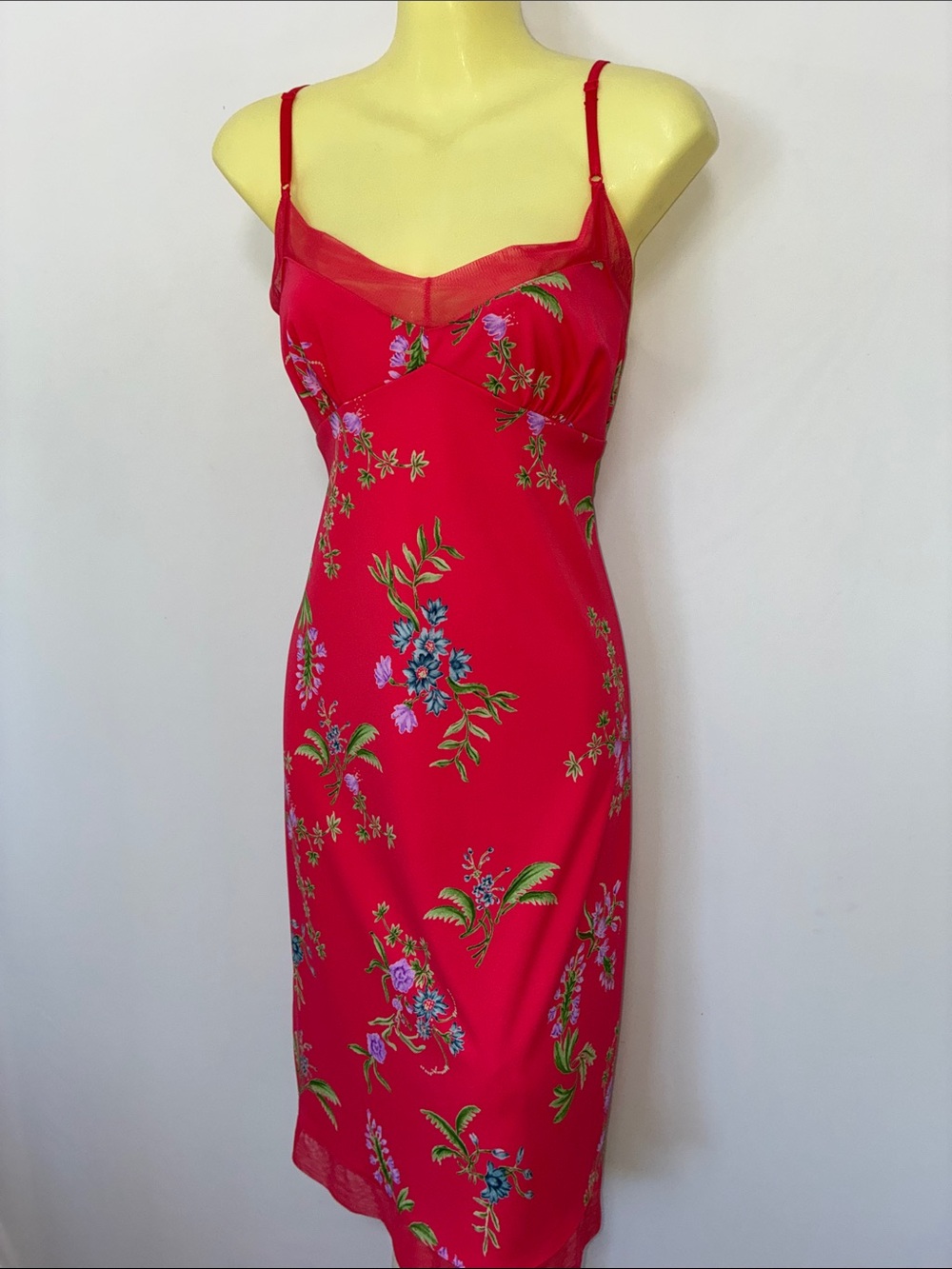 BCBG Vintage 2000 Red Floral Slip Dress with Adjustable Straps Nwot Medium